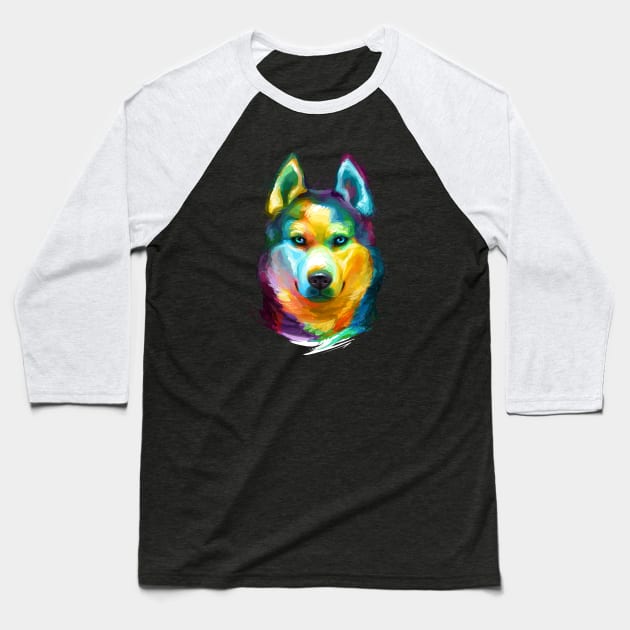 Siberian Husky Colorful Portrait Baseball T-Shirt by stonemask